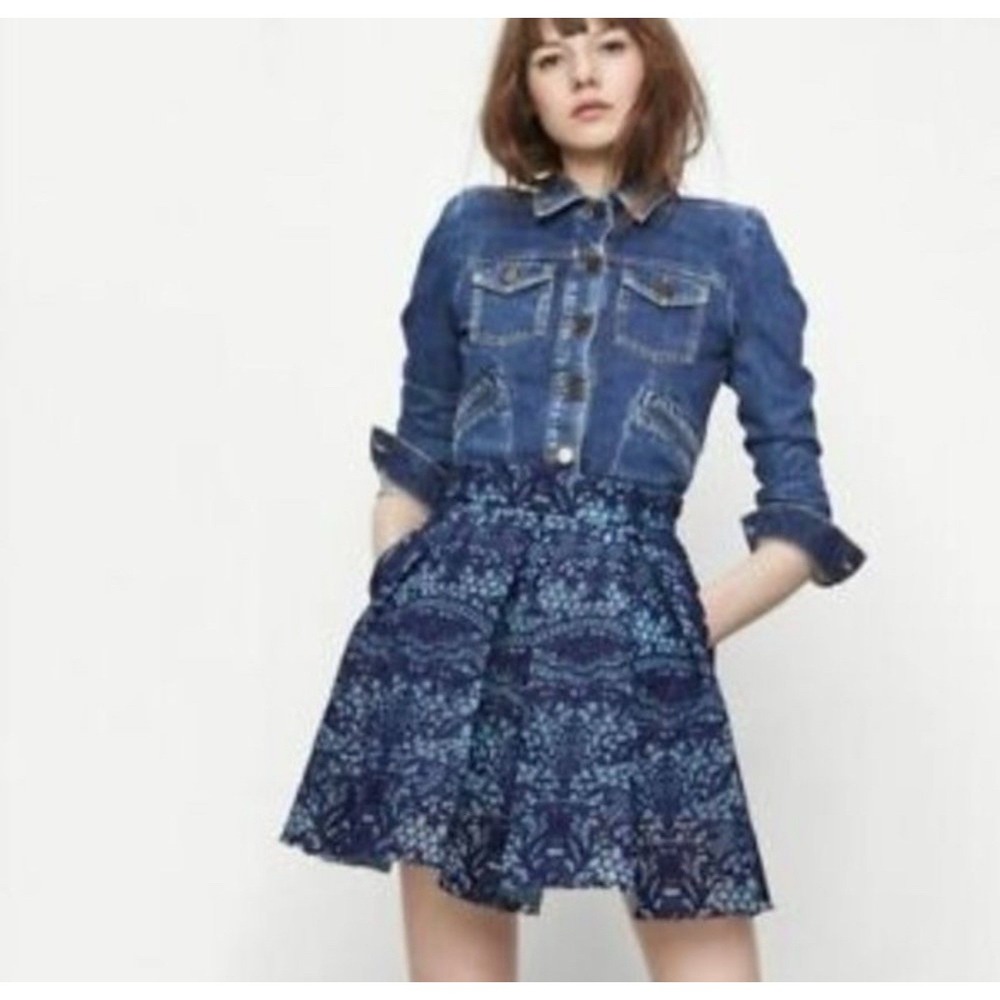 Maje Jeko Navy Blue Lace Full Skirt sz1 US4 pleated mini garden party editorial